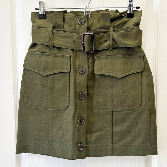 Banana Republic Heritage Paperbag Utility Skirt Mini Olive Green 2 Petite NEW - Picture 5 of 11